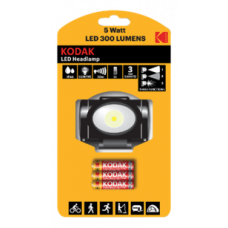 Kodak LED Headlamp, 300lm, 3 lägen, 5W enkel LED, svart