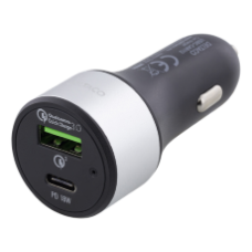 DELTACO Car power adapter, USB-C, 36W, USB-C PD, QC 3.0, 12-18V DC, Black