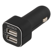 DELTACO car charger, 3,1A, 2x USB Type A, 12V DC input, black
